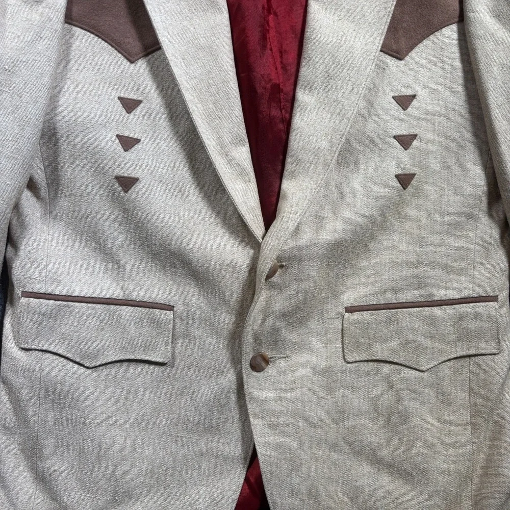 Vintage Pagano West Blazer Coat Mens 40 Beige Notch Lapel Western Preppy Career